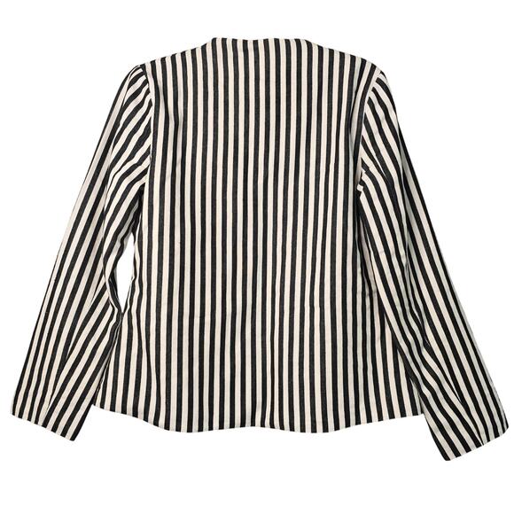 Tulle Blazer Jacket Womens Small Striped Open Front Lined Modern Workwear Career - Picture 2 of 10